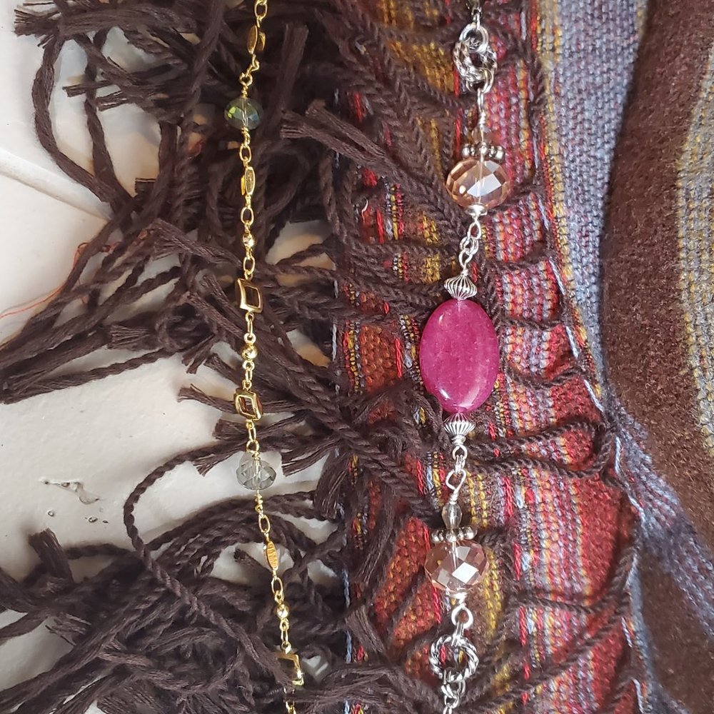 30" LONG/ GOLDEN BLOSSOM /MULITI - COLOR BEADED CHAIN NECKLACE.